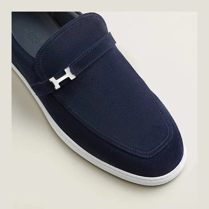 Hermès Paris Mocassins en Veau Velours Bleu Marine