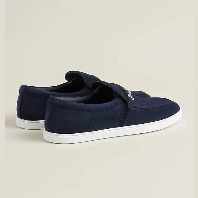 Hermès Paris Mocassins en Veau Velours Bleu Marine