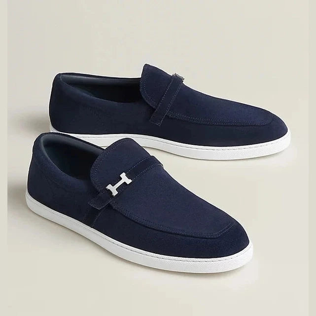 Hermès Paris Mocassins en Veau Velours Bleu Marine