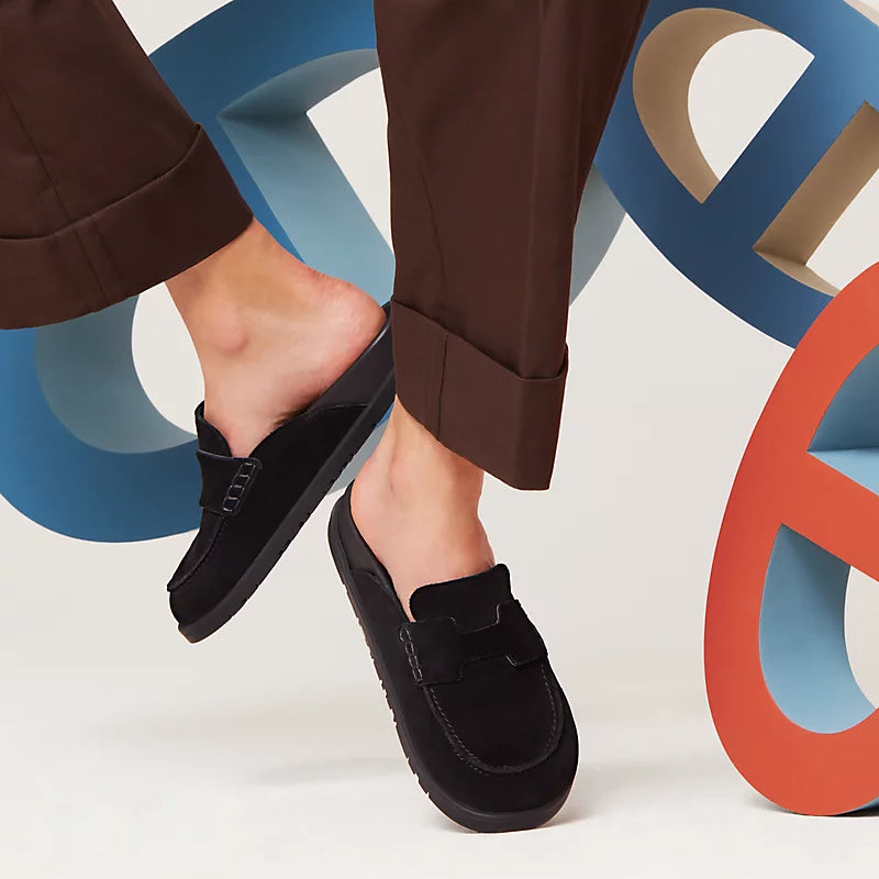 Hermes Go Mules en Veau Velours Noir