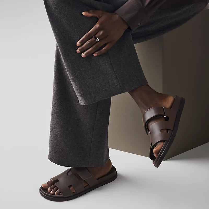 Hermès Chypre Sandales en Cuir de Veau Écorce