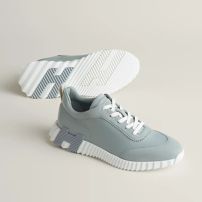Hermes Bouncing Espadrilles en Mesh et Chèvre Suédé Gris Silex